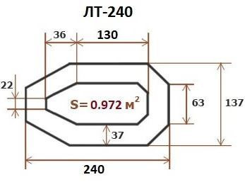 Лодка надувная гребная Ладья ЛТ-240, баллон 37см, без настила